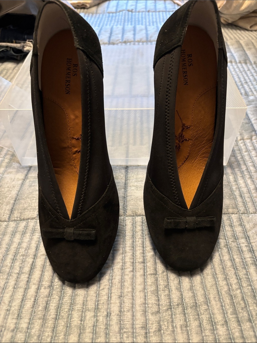 Ros Hommerson Black Suede Bow Pumps